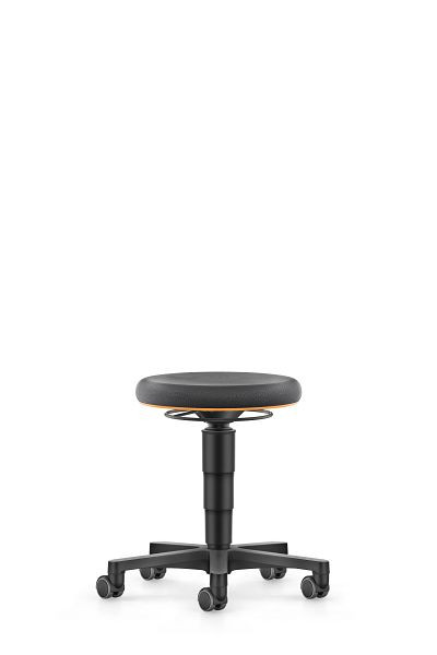 Taburete multiuso bimos con ruedas, Supertec negro, altura del asiento 450-650 mm, aro de color naranja, 9463-SP01-3279