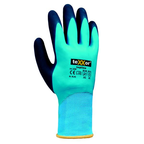 teXXor guantes de invierno de nailon y látex, talla: 10, color: azul/azul oscuro, paquete: 120 pares, 2228-10