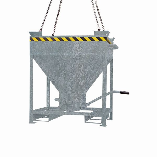 Contenedor de silo industrial Eichinger, bolsillos de entrada y ojales de grúa, salida central que se puede operar con una palanca, 300 litros galvanizado en caliente, 20520400002000