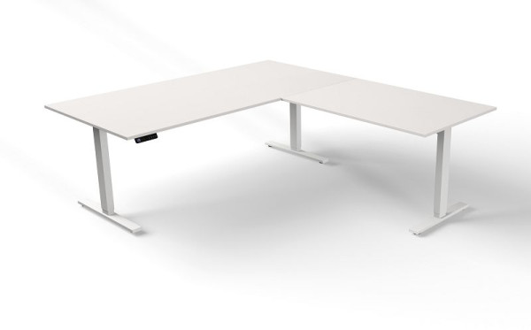 Mesa de pie/sentado Kerkmann An. 2000 x Pr. 1000 mm con elemento adicional, regulable eléctricamente en altura de 720 a 1200 mm, Move 3, color: blanco, 10382510