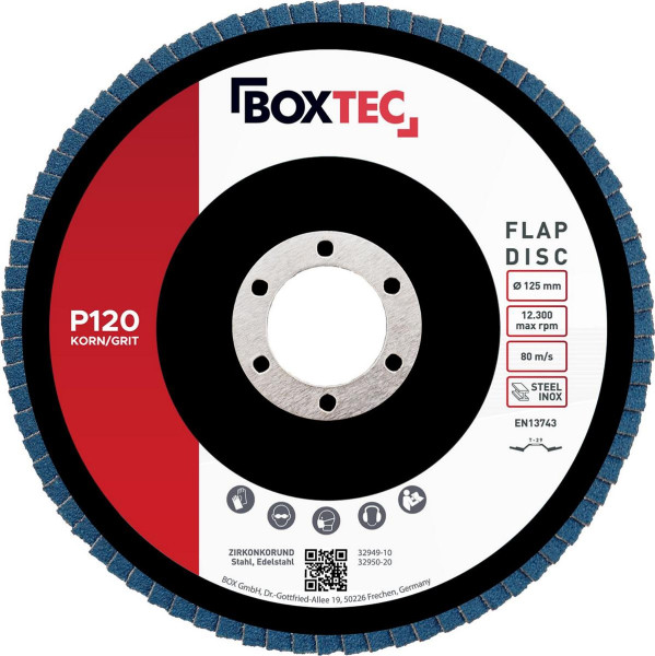 BOXTEC discos de láminas profesionales AZUL 125 mm discos de láminas INOX discos de desbaste paquete de 10 P120, 32949