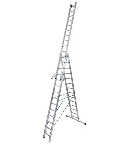 Escalera multiusos de aluminio DENIOS, de 3 x 14 peldaños, 2 rodillos de pared, 137-572