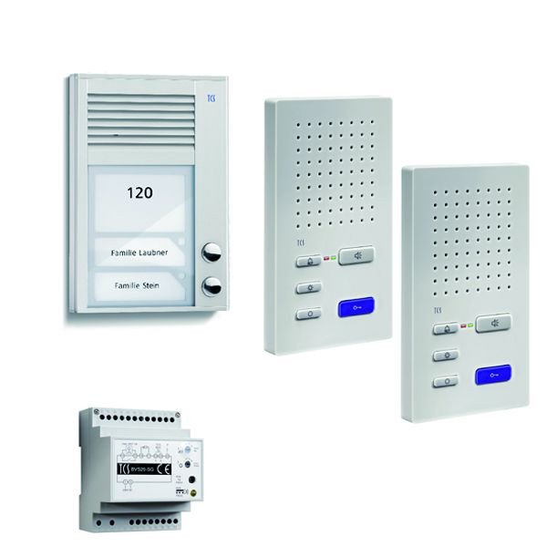 Sistema de control de puerta TCS audio: paquete AP para 2 unidades residenciales, con estación exterior PAK 2 botones de timbre, 2 altavoces manos libres ISW3130, unidad de control BVS20, PSC2220-0000