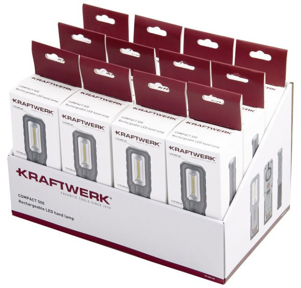 Lámpara de mano LED Kraftwerk COMPACT 500, pantalla recargable 12 piezas, 701.000.100