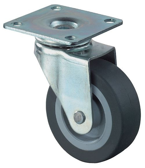 BS Casters Rueda giratoria, rueda de goma, anchura de rueda 13 mm, Ø de rueda 25 mm, capacidad de carga 15 kg, medida de placa: 34 x 48 mm, F26.025