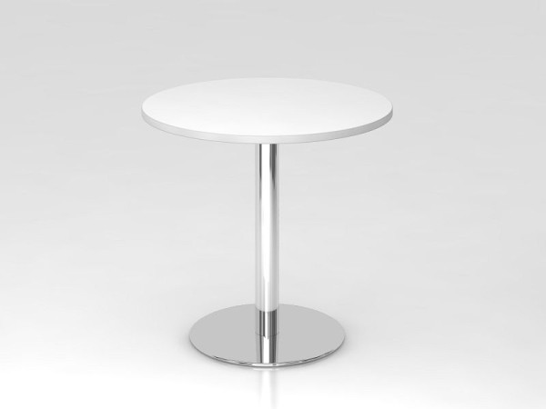 Mesa de reuniones Hammerbacher redonda de 80 cm blanco/cromo, estructura cromada, VSTF08/W/C