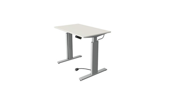 Mesa para sentarse/de pie Kerkmann Move 3 plateada, ancho 1000 x fondo 600 mm, altura ajustable eléctricamente de 720 a 1200 mm, blanco, 10231010