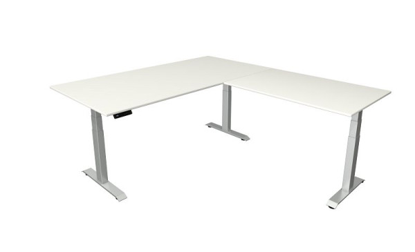 Mesa para sentarse y pararse Kerkmann An 2000 x P 1000 mm con elemento adicional 1200 x 800 mm, altura ajustable eléctricamente de 640 a 1290 mm, blanco, 10043310