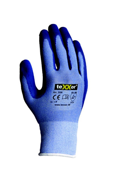 teXXor guantes de punto de poliéster LATEX, talla: 10, color: azul claro moteado/azul medio, paquete: 144 pares, 2229-10