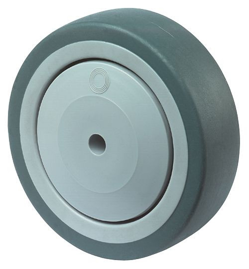 Ruedas BS rueda de goma, ancho de rueda 32 mm, Ø de rueda 150 mm, capacidad de carga 100 kg, superficie de rodadura de goma gris, cuerpo de plástico, rodamiento de bolas, A85.151