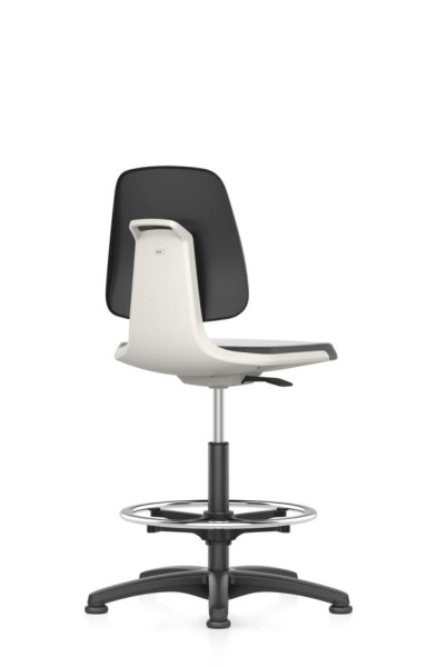 silla de trabajo bimos Labsit con deslizadores, asiento H.520-770 mm, símil cuero, carcasa de asiento blanca, 9121-MG01-3403