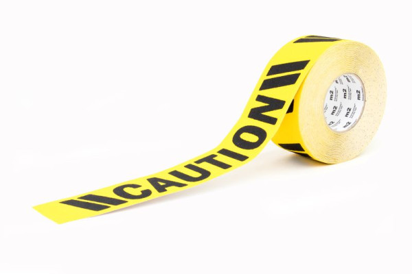 cubierta antideslizante m2 marca de advertencia negro/amarillo con texto &quot;Precaución&quot; rollo 75 mm x 18,3 m, M15ER075183