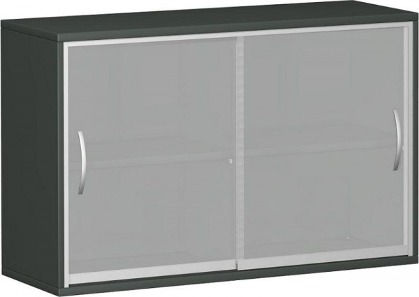 Armario de puertas correderas geramöbel con puertas correderas de cristal satinado, con panel central, 2 estantes decorativos, 1200x425x768, grafito, N-10SG212-G