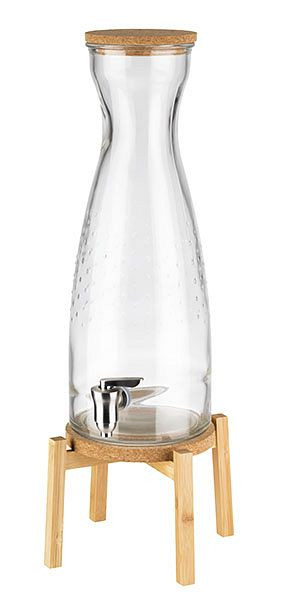 Dispensador de bebidas APS -FRESH WOOD-, 23 x 23 cm, altura: 56,5 cm, recipiente de cristal, grifo de acero inoxidable, tapa de corcho, 10430