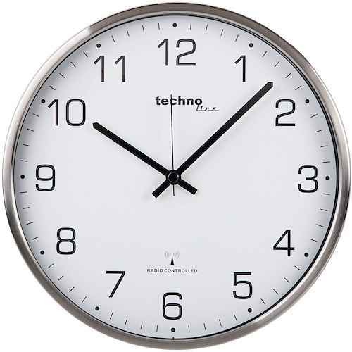 Reloj de pared Technoline radiocontrolado fabricado en acero inoxidable, dimensiones: Ø 33 cm, WT 8900
